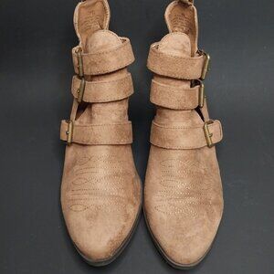 Women's Ankle Booties Western Triple Buckle Zip Cut out